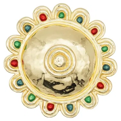 Pre-owned Dior Christian  Vintage Huge Gold Red Ruby Emerald Sapphire Sunburst Domed Brooch