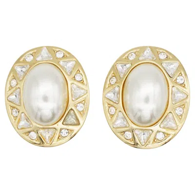 Pre-owned Dior Christian  Vintage Huge Pearl Crystals White Oval Triangle Circle Earrings