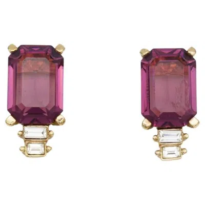 Pre-owned Dior Christian  Vintage Iconic Gold Amethyst Rectangle Crystals Purple Earrings