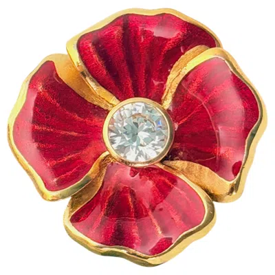 Pre-owned Dior Christian  Vintage Iconic Gold Large Glow Red Pansy Crystal Chunky Brooch