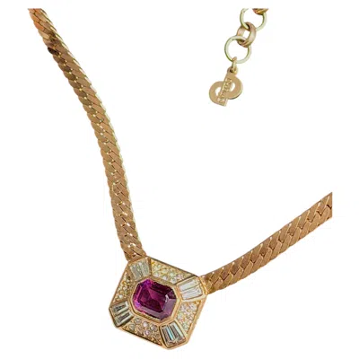 Pre-owned Dior Christian  Vintage Iconic Gold Octagon Amethyst Purple Pendant Necklace