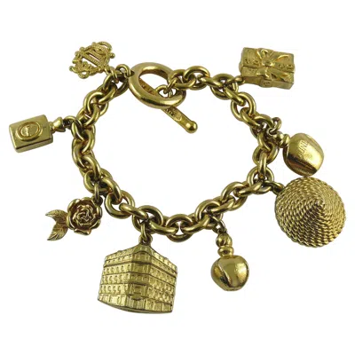 Pre-owned Dior Christian  Vintage Iconic Gold Toned Charms Bracelet In Brown