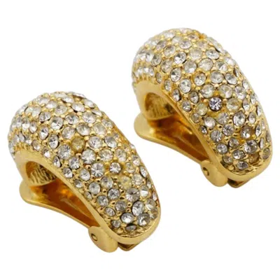 Pre-owned Dior Christian  Vintage Iconic Large Crystals Domed Semi Hoop Chunky Earrings In Multiple