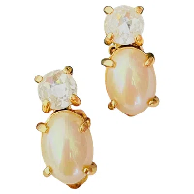 Pre-owned Dior Christian  Vintage Iconic Pearl Crystals White Oval Drop Circle Earrings