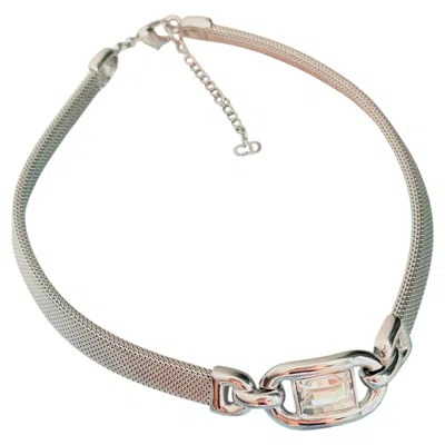 Pre-owned Dior Christian  Vintage Iconic Silver Large Rectangle Crystal Link Omega Necklace In Multiple