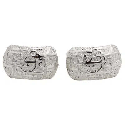 Pre-owned Dior Christian  Vintage Iconic Silver Logo Monogram Rectangle Domed Earrings In Multi