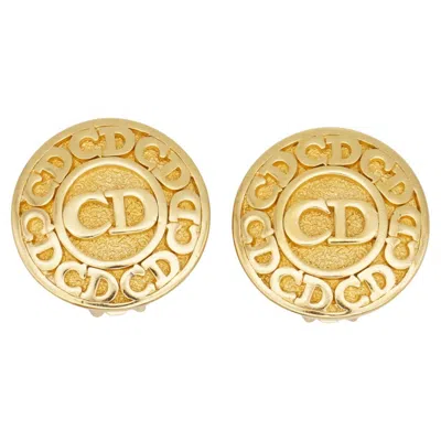 Pre-owned Dior Christian  Vintage Iconic Unisex Gold Circle Round Monogram Cd Clip Earrings In Multiple