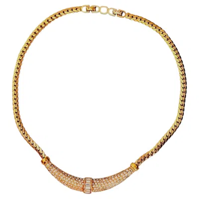 Pre-owned Dior Christian  Vintage Iconic Unisex Gold Crystals Crescent Pendant Necklace In Multiple
