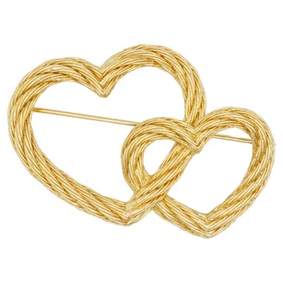 Pre-owned Dior Christian  Vintage Iconic Unisex Gold Large Double Heart Love Rope Brooch In Multiple