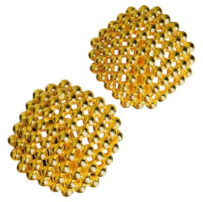 Pre-owned Dior Christian  Vintage Iconic Unisex Huge Gold Octagon Mesh Dots Domed Earrings In Multiple