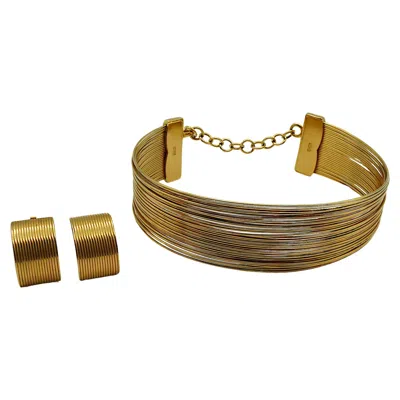 Pre-owned Dior Christian  Vintage J'adore Gold Tone Wire Choker & Earrings Set In Multi