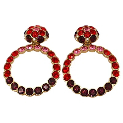 Pre-owned Dior Christian  Vintage Jewelled Gold-tone Hoop Earrings In Multi