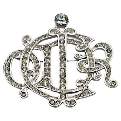 Pre-owned Dior Christian  Vintage Jewelled Silver Tone Insigna Monogram Logo Brooch In Multi
