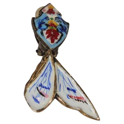 Pre-owned Dior Christian  Vintage John Galliano Floral Wings Earring White Blue Drop Runway