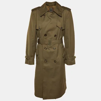 Pre-owned Dior Christian  Vintage Khaki Green Cotton Blend Long Coat M