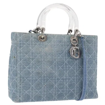 Pre-owned Dior Christian  Vintage Lady  Bag Cannage Quilt Denim Blue Canvas Tote Bag Bag ()
