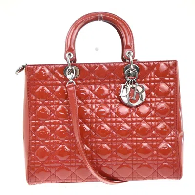 Pre-owned Dior Christian  Vintage Lady  Bag Cannage Quilt Patent Red Patent_leather Handbag ()