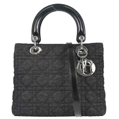Pre-owned Dior Christian  Vintage Lady  Cannage Quilt Denim Black Denim_jeans Handbag ()