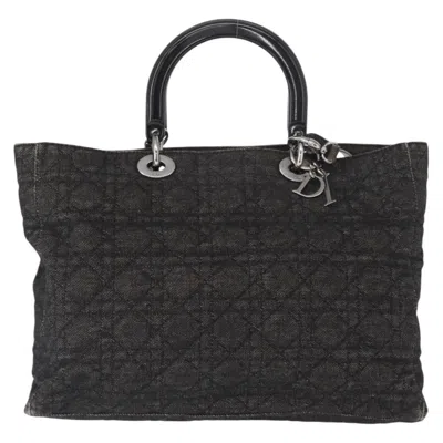 Pre-owned Dior Christian  Vintage Lady  Tote Cannage Quilt Denim Black Denim_jeans Tote Bag Bag ()