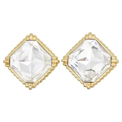 Pre-owned Dior Christian  Vintage Large Octagon Sparkling Crystal Square Chunky Earrings In Multi