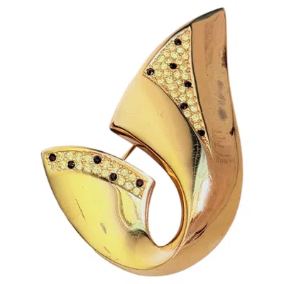 Pre-owned Dior Christian  Vintage Large Rare Glow Gold Black Clear Abstract Chunky Brooch