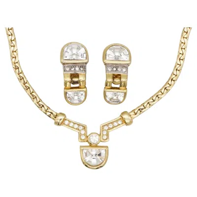 Pre-owned Dior Christian  Vintage Large Semicircle Circle Crystals Drop Gold Elegant 2 Set In Multi