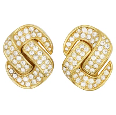 Pre-owned Dior Christian  Vintage Large Unisex Gold Crystals Interlocked Chunky Earrings In Multiple