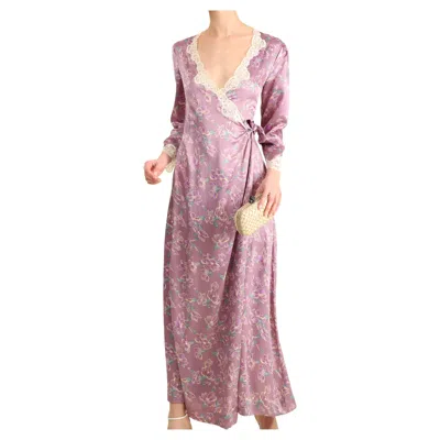 Pre-owned Dior Christian  Vintage Lilac Floral Ivory Lace Plunging Night Robe Dress Gown S In White