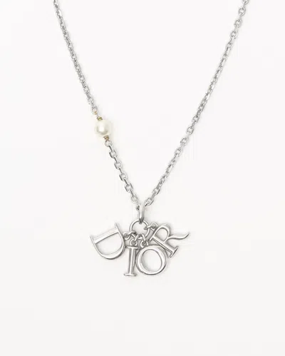 Dior Christian  Vintage Logo Charm And Pearl Necklace