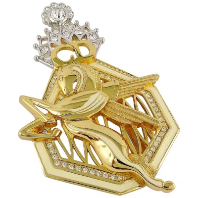 Pre-owned Dior Christian  Vintage Massive Art Deco Pegasus Belt Buckle In Sand