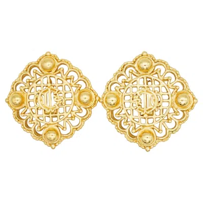 Pre-owned Dior Christian  Vintage Massive Insignia Crest Monogram Ab Logo Square Earrings In Multi