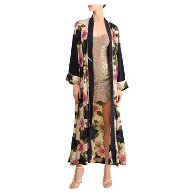 Pre-owned Dior Christian  Vintage Navy Pink Floral Oversized Dress Coat Night Gown Robe