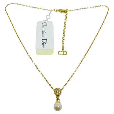 Pre-owned Dior Christian  Vintage Nwt Gold Plated Crystal Pearl Designer Necklace In Multi