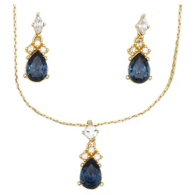 Pre-owned Dior Christian  Vintage Rare Blue Sapphire Clear Crystals Gold Water Drop Set