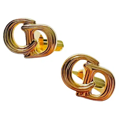 Pre-owned Dior Christian  Vintage Rare Classic Gold Hallmark Monogram Logo Cd Cufflinks In Multiple