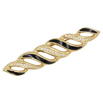 Pre-owned Dior Christian  Vintage Rare Gold Black Crystals Swirl Flame Openwork Brooch In Red