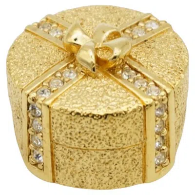 Pre-owned Dior Christian  Vintage Rare Gold Crystals Gift Present Ribbon Round Box Brooch In Multiple