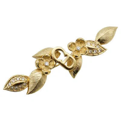 Pre-owned Dior Christian  Vintage Rare Gold Crystals Leaf Flower Elegant Modernist Brooch In Multi
