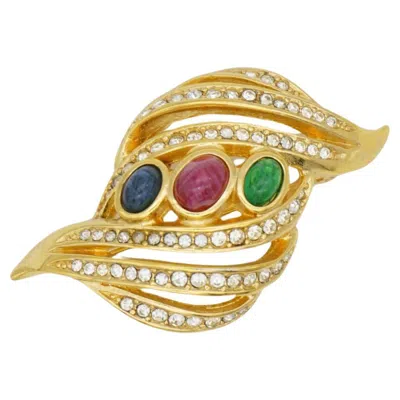 Pre-owned Dior Christian  Vintage Rare Gold Gripoix Ruby Emerald Sapphire Openwork Brooch In Green