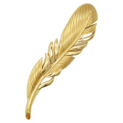 Pre-owned Dior Christian  Vintage Rare Gold Huge Openwork Large Long Feather Leaf Brooch In Multiple