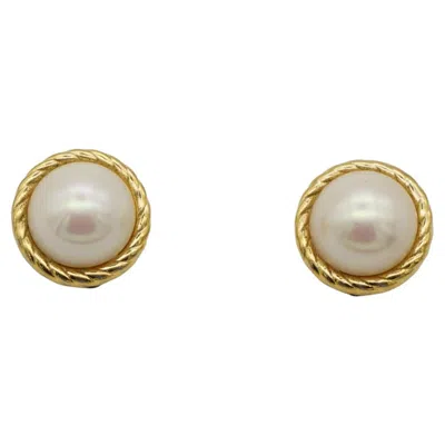 Pre-owned Dior Christian  Vintage Rare Gold Large Circle Round White Pearl Twist Earrings