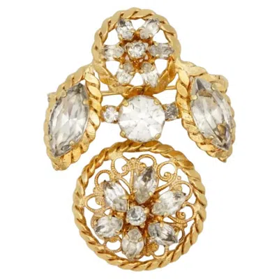 Pre-owned Dior Christian  Vintage Rare Gold Large Openwork Marquise Exquisite Brooch In Multiple
