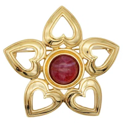 Pre-owned Dior Christian  Vintage Rare Gold Large Ruby Cabochon Heart Star Pentagram Brooch In Multi