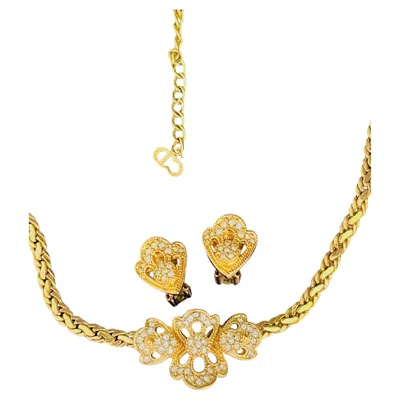 Pre-owned Dior Christian  Vintage Rare Gold Leaf Cluster Braid Openwork Omega Chunky 2 Set In Multiple