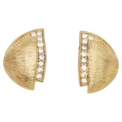 Pre-owned Dior Christian  Vintage Rare Gold Semi Circle Triangle Shell Crystals Earrings In Multi
