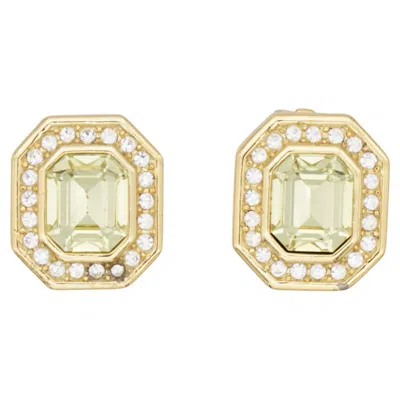 Pre-owned Dior Christian  Vintage Rare Gold Topaz Light Green Octagon Crystals Earrings