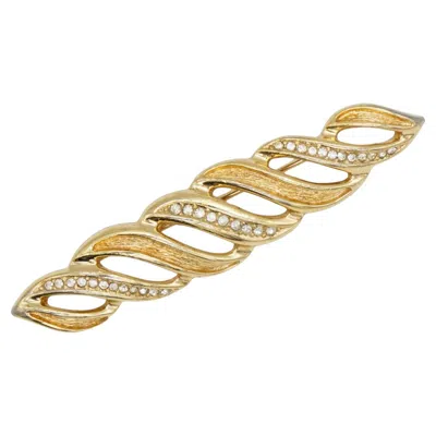 Pre-owned Dior Christian  Vintage Rare Gold Unisex Crystals Long Fire Swirl Openwork Brooch In Multi