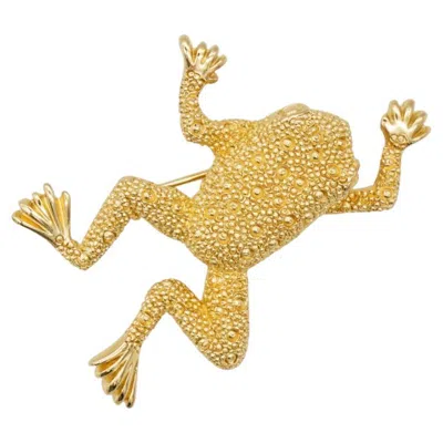 Pre-owned Dior Christian  Vintage Rare Gold Vivid Cute Swimming Jumping Frog Brooch In Multiple