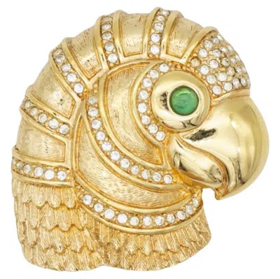 Pre-owned Dior Christian  Vintage Rare Gripoix Gold Emerald Green Eye Parrot Chunky Brooch