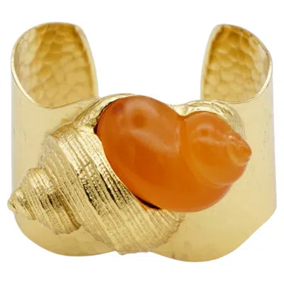 Pre-owned Dior Christian  Vintage Rare Robert Goossens Gold Huge Jelly Belly Shell Bangle In Multiple